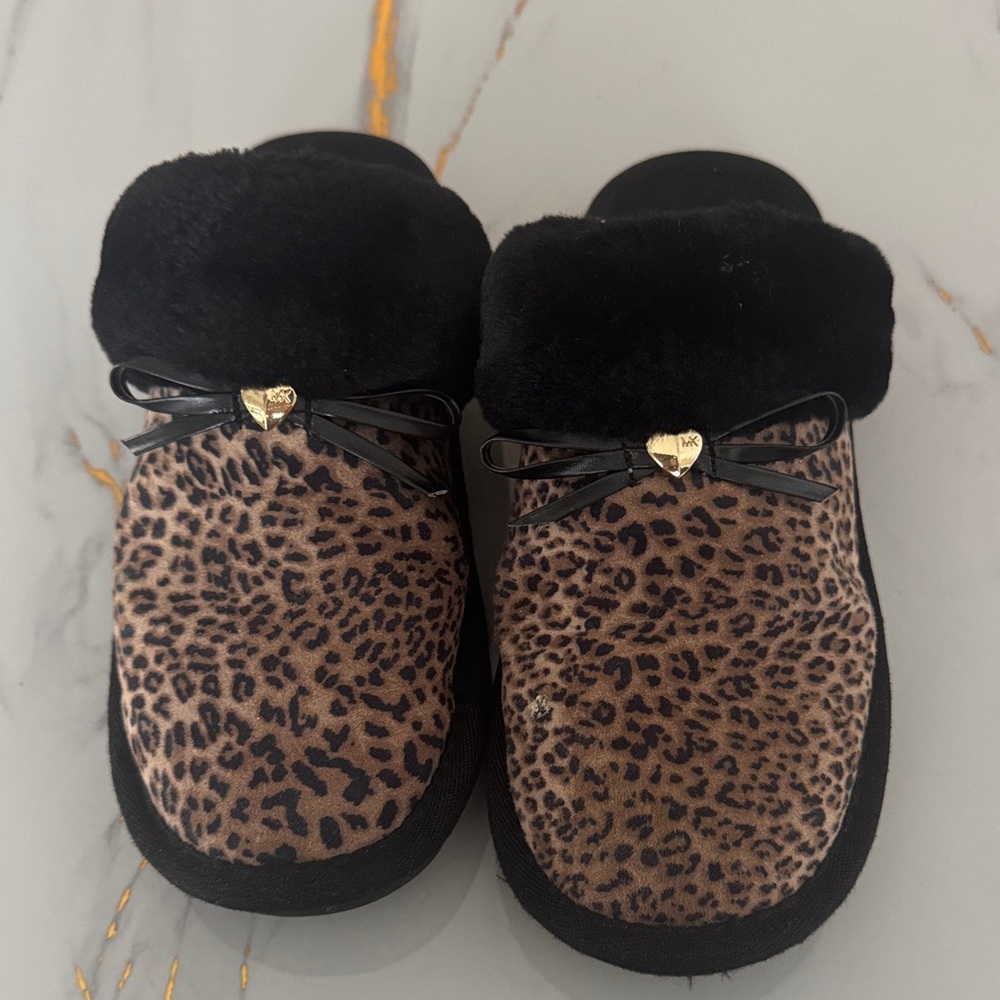 Michael Kors Leopard Print Fur Slippers Kids